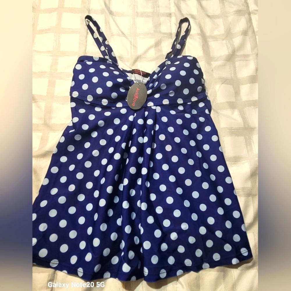 New Avidlove Tankini Top~Polka Dots~Swimsuit~Babydoll~Swing~Small